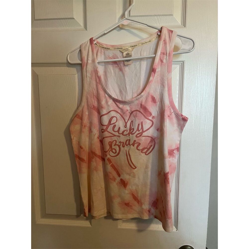Lucky Brand Women's Pink Tie-Dye Graphic Logo Tank Top Size L